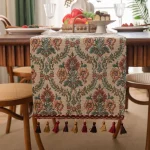 Chemin de Table Jacquard Vintage élégant, nappe épaisse à motif de fleurs avec nappe, couverture de Table pour nouvel an Chemin de Table Jacquard Vintage élégant, nappe épaisse à motif de fleurs avec nappe, couverture de Table pour nouvel an