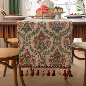 Chemin de Table Jacquard Vintage élégant, nappe épaisse à motif de fleurs avec nappe, couverture de Table pour nouvel an Chemin de Table Jacquard Vintage élégant, nappe épaisse à motif de fleurs avec nappe, couverture de Table pour nouvel an