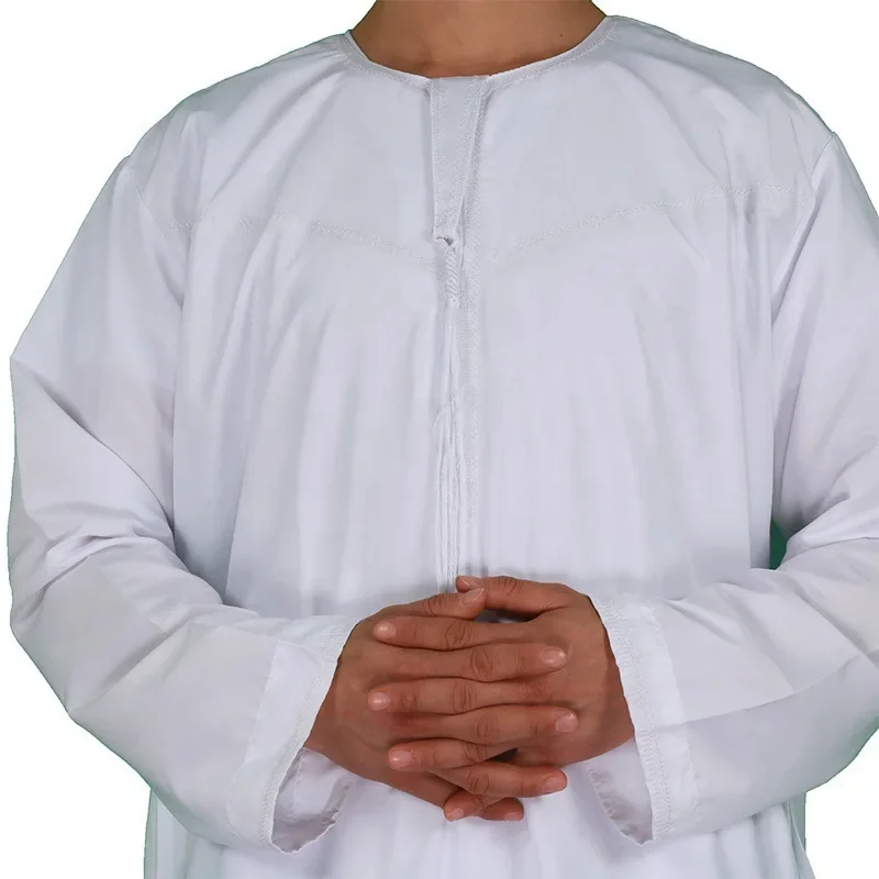 robe abaya musulmane décontractée pour hommes, col rond du moyen orient, écharpe de sauna blanche, bande de sauna, vêtements islamiques, nouveau, 2024 robe abaya musulmane décontractée pour hommes, col rond du moyen orient, écharpe de sauna blanche, bande de sauna, vêtements islamiques, nouveau, 2024