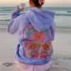 sweat shirt à capuche surdimensionné avec broderie de fleurs pour femmes et adolescentes, graphique de plage hawaïenne, vintage y2k