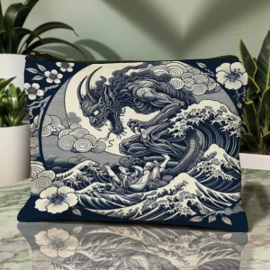 Kanagawa – sac de rangement à motifs créatifs de style japonais, sac à cosmétiques pour dames, sac de lavage en toile à fermeture éclair, sac à cosmétiques Kanagawa – sac de rangement à motifs créatifs de style japonais, sac à cosmétiques pour dames, sac de lavage en toile à fermeture éclair, sac à cosmétiques
