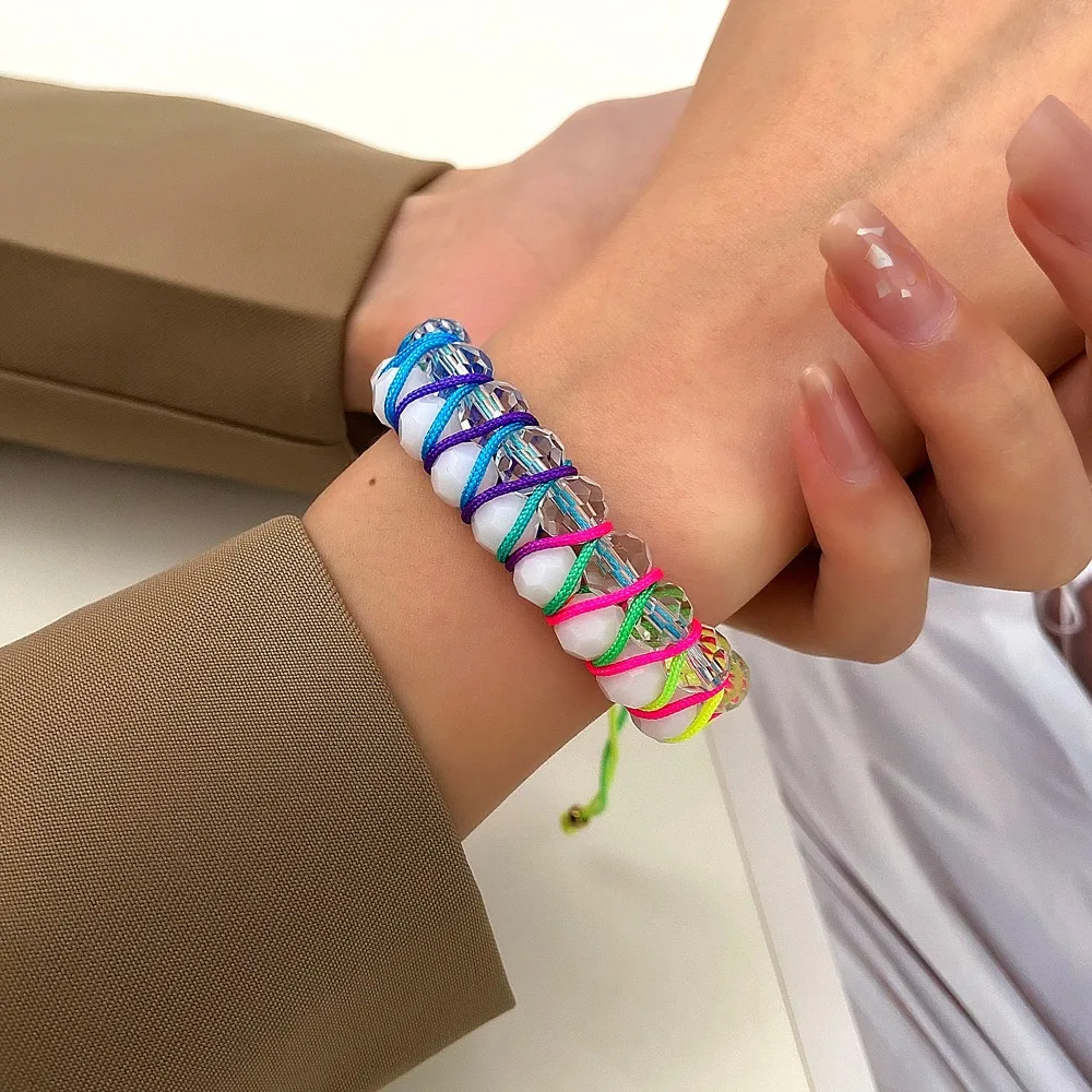bracelet rétro en corde tissée à la main pour femmes, couleur bohème géométrique, perles double couche, design de charme, accessoire de bijoux de plage et d'été bracelet rétro en corde tissée à la main pour femmes, couleur bohème géométrique, perles double couche, design de charme, accessoire de bijoux de plage et d'été