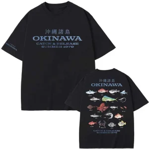 Okinawa océan poisson Style japonais Vintage drôle T-shirt hommes femmes Harajuku 100% coton t-shirts à manches courtes P309