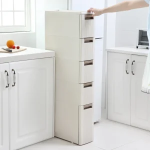Armoire latérale de Style japonais pour cuisine, réfrigérateur, unité de rangement sur pied pour salle de bain, étagère de rangement à tiroirs multicouches de 18cm Armoire latérale de Style japonais pour cuisine, réfrigérateur, unité de rangement sur pied pour salle de bain, étagère de rangement à tiroirs multicouches de 18cm