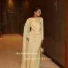 xikuo robe de soirée en satin jaune clair froncé robe de soirée de mariage droite manches longues robes de boda para fiestas personnalisé