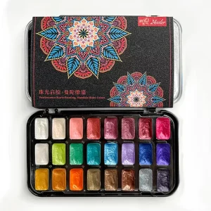 Aquarelle nacrée japonaise 24 couleurs, pigments d’aquarelle polyvalents et polyvalents Aquarelle nacrée japonaise 24 couleurs, pigments d’aquarelle polyvalents et polyvalents