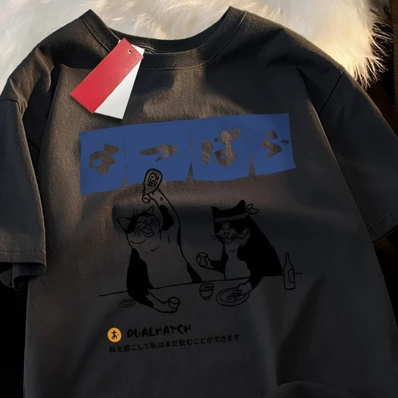 harajuku japonais chat boire haut femmes col rond t shirt streetwear été vêtements hip hop sport t shirt vêtements pour femmes harajuku japonais chat boire haut femmes col rond t shirt streetwear été vêtements hip hop sport t shirt vêtements pour femmes