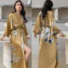 imprimé fleur longue kimono peignoir robe sexy femmes demi manches robe de mariée chemise de nuit printemps été rayonne maison robe vêtements de nuit
