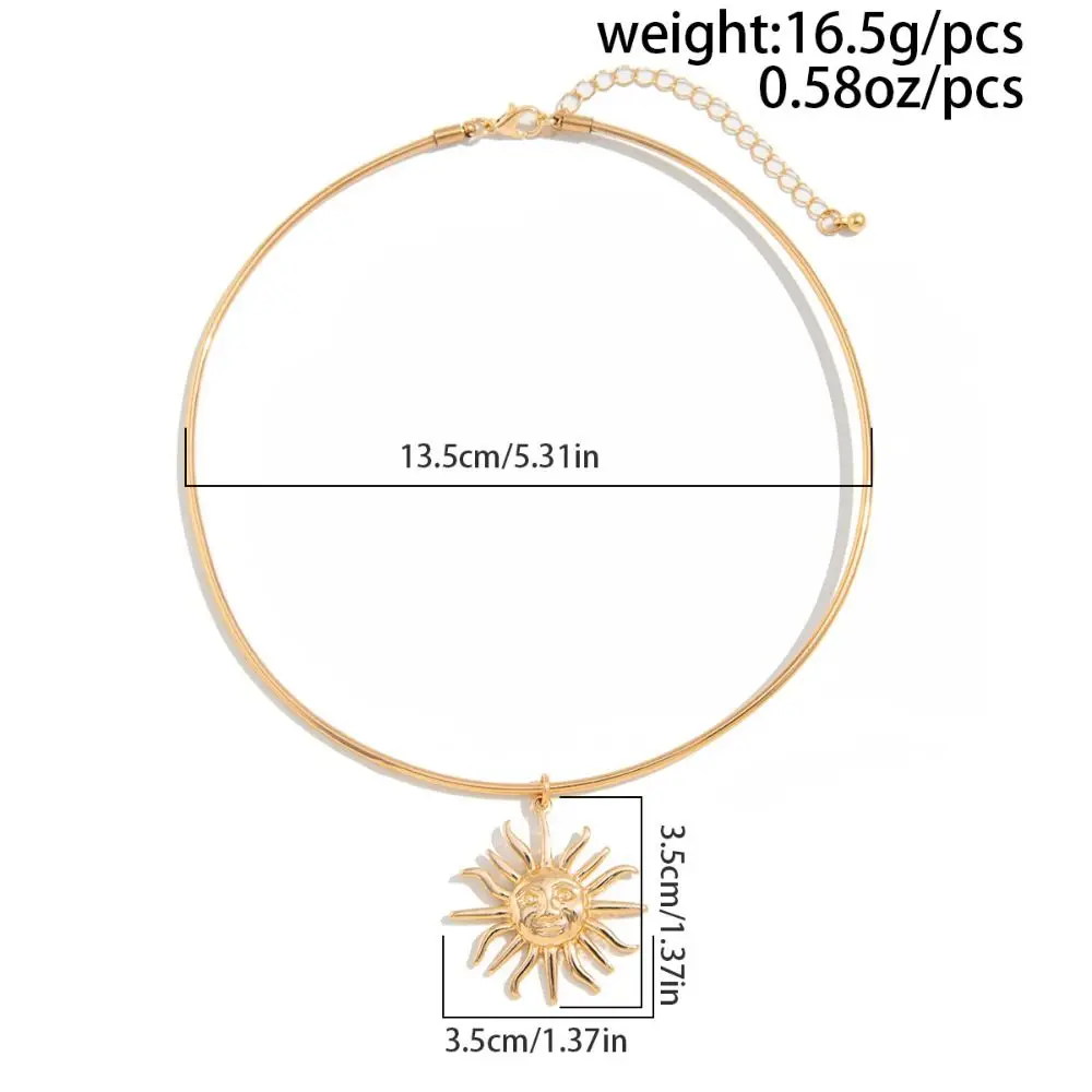 collier ras du cou en or de style coréen simple pour femmes, chaîne de cou hip hop en métal, chaîne de clavicule en alliage, pendentif soleil collier ras du cou en or de style coréen simple pour femmes, chaîne de cou hip hop en métal, chaîne de clavicule en alliage, pendentif soleil