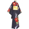 costumes de cosplay anime tamayo demon slayer, kimono violet, noir, cheveux longs, ceinture beige, halloween expo