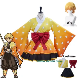 Agatsuma Zenitsu Kimono Cosplay Costume pour femme, Lolita japonaise, robe de femme de chambre, tenue