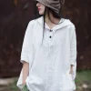 yasuk chemises décontractées d'été pour femmes, t shirts adt pull, cœur doux, sport, coton, lin, manteau de thé à capuche, solide, style chinois rétro