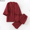ensemble pyjama deux pièces pour hommes, kimono de style japonais, 100% coton, couche d'air épaisse et chaude, vêtements de maison, automne et hiver