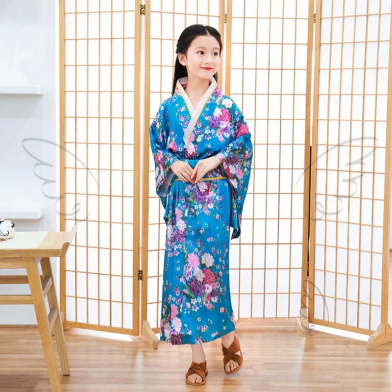 robe yukata florale de style japonais traditionnel pour enfants, costume de samouraï vintage obi pour halloween, tenue haori robe yukata florale de style japonais traditionnel pour enfants, costume de samouraï vintage obi pour halloween, tenue haori