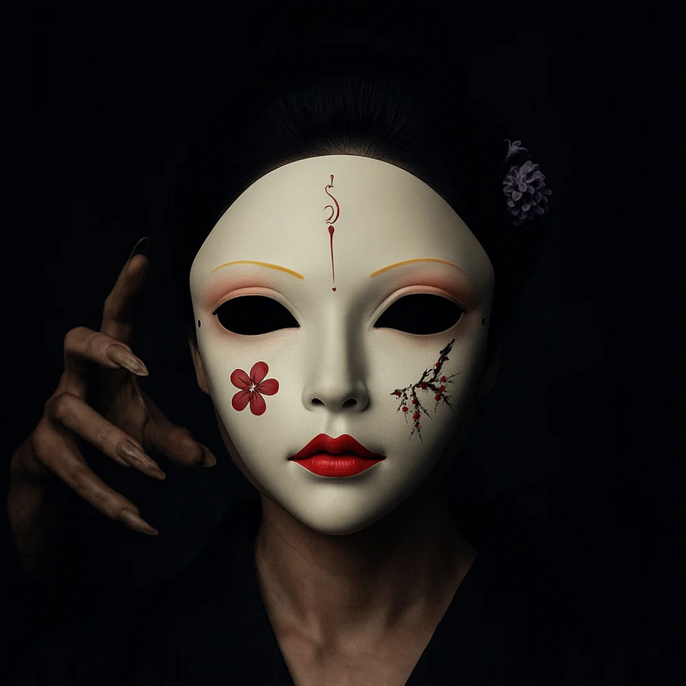 Masque de Geisha de Cosplay complet créatif, masque de Cosplay Hanfu effrayant à fleurs, mascarade drôle, masque japonais, spectacle de jouets Masque de Geisha de Cosplay complet créatif, masque de Cosplay Hanfu effrayant à fleurs, mascarade drôle, masque japonais, spectacle de jouets