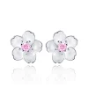 boucles d'oreilles en argent sterling 925, bijoux incrustés de fleurs de cerisier, clous d'oreilles en zircon rose, simples et populaires pour femmes