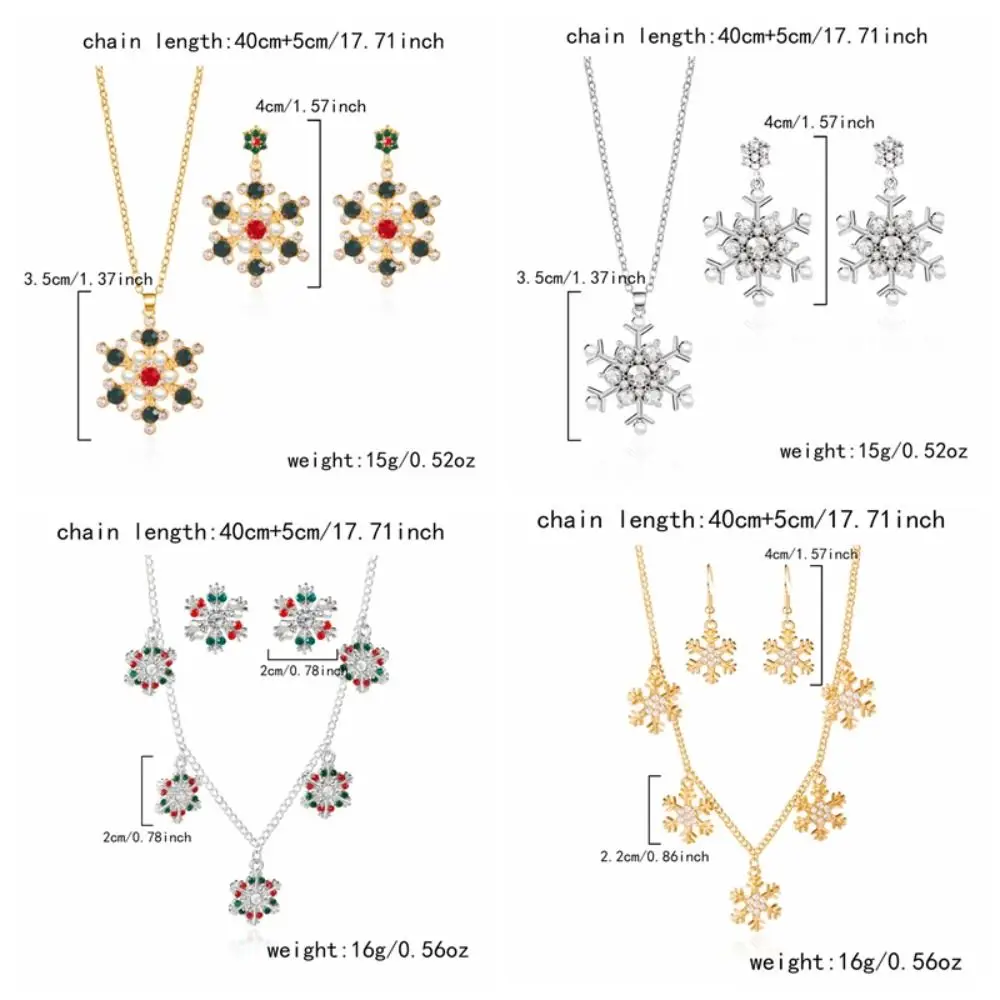 ensemble de bijoux de noël en alliage de zinc, pendentif en strass, boucles d'oreilles pendantes, collier flocon de neige coloré, quotidien ensemble de bijoux de noël en alliage de zinc, pendentif en strass, boucles d'oreilles pendantes, collier flocon de neige coloré, quotidien