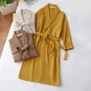 Été mince 100% coton gaufré robes femmes long kimono hôtel simple peignoirs couleur pure spa robes grande taille 00223