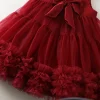 robe en tulle rouge pour filles, gilet sans manches avec nœud superposé, corsage à paillettes, tenue formelle pour enfants, nouvelle collection automne 2025