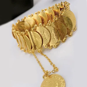 Bracelets de manchette plaqués or pour femmes, totem turc, bijoux ethniques, pièce de monnaie de luxe, bracelet pour patients, oman