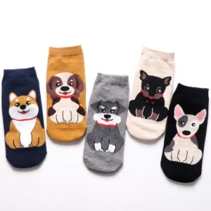 Chaussettes de rinçage pour chiot de dessin animé mignon pour femmes, chaussettes courtes confortables et respirantes, 03, 5 paires