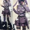 Ensemble deux pièces gothique japonais Harajuku Y2K pour femmes, sweat à capuche rayé à épaules dénudées + jupes à gâteau à carreaux Punk, ensemble de sous-culture pour fille chaude Ensemble deux pièces gothique japonais Harajuku Y2K pour femmes, sweat à capuche rayé à épaules dénudées + jupes à gâteau à carreaux Punk, ensemble de sous-culture pour fille chaude