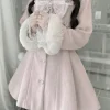 veste en laine noire pour femme, manteau japonais, produit en série, automne hiver, col à nœud mignon, doux et élégant, pardessus lolita