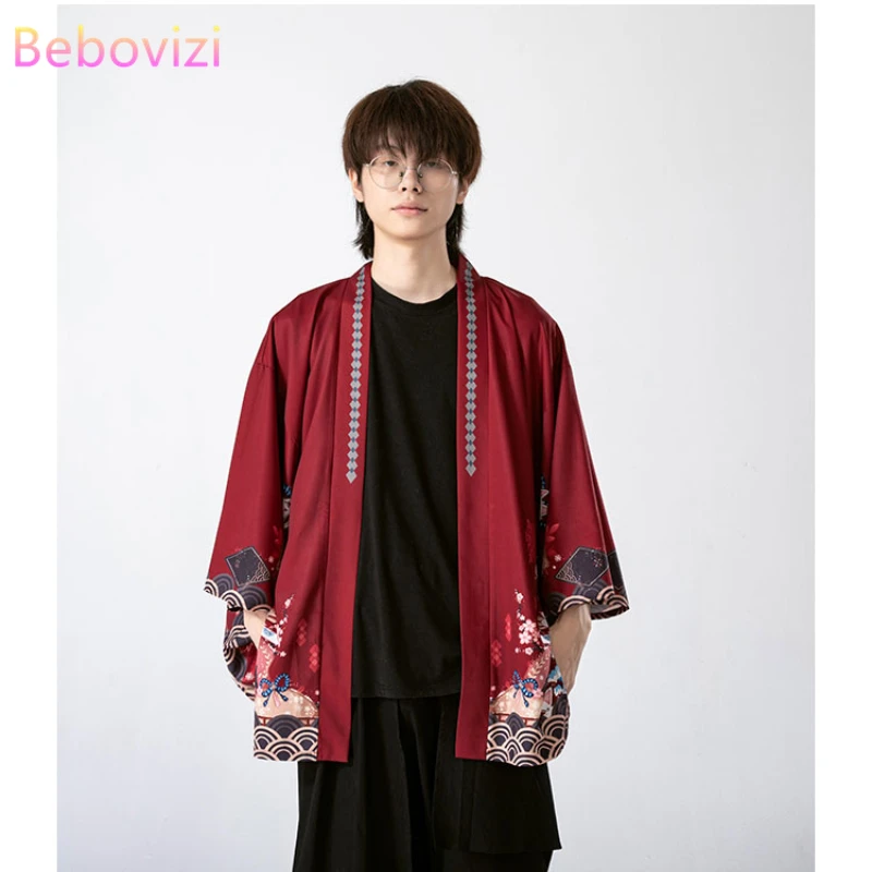 cardigan de samouraï japonais pour hommes et femmes, ample, rouge, noir, streetwear, harajuku haori, kimono cosplay, chemisier, haut yukata, nouvelle collection été 2023 cardigan de samouraï japonais pour hommes et femmes, ample, rouge, noir, streetwear, harajuku haori, kimono cosplay, chemisier, haut yukata, nouvelle collection été 2023