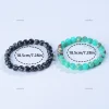 2 bracelets noirs gris et turquoise, bijoux en cristal de guérison faits à la main pour un usage quotidien et un cadeau, conception élastique pour une ajustement confortable