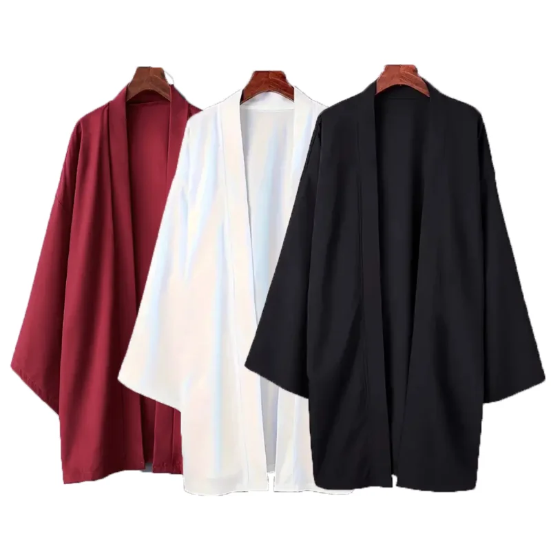 Cardigan à manches longues pour hommes, couleur unie, chemise Kimono longue, vêtements traditionnels asiatiques, Yukata Haori, manteau, 6 couleurs, Kimono japonais Cardigan à manches longues pour hommes, couleur unie, chemise Kimono longue, vêtements traditionnels asiatiques, Yukata Haori, manteau, 6 couleurs, Kimono japonais