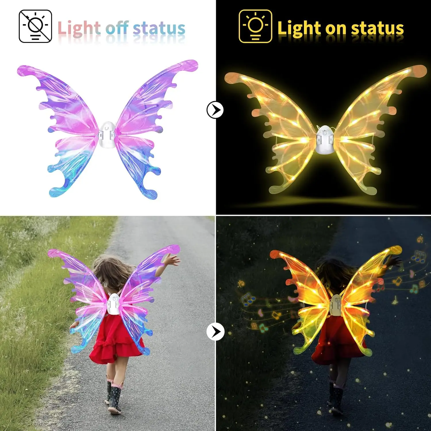 ailes de papillon pour filles, ailes de fée, musique pour anniversaire, halloween, fête de noël, costume de princesse, jeu de rôle, cadeau habillé ailes de papillon pour filles, ailes de fée, musique pour anniversaire, halloween, fête de noël, costume de princesse, jeu de rôle, cadeau habillé