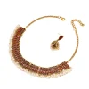 ensemble de bijoux antiques à la mode, collier et boucles d'oreilles en alliage de style ethnique, goutte d'huile, chaîne de clavicule de luxe haut de gamme, cadeaux