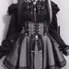 ensemble jupe japonaise douce kawaii pour femmes, chemise élégante à volants, épaules dénudées, nœud en dentelle + mini jupe esthétique y2k, ensemble 2 pièces lolita