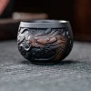 théière en céramique dragon de bon augure en relief d'argile violette, une théière, deux tasses, service de brassage de thé à domicile, costume de service à thé kung fu
