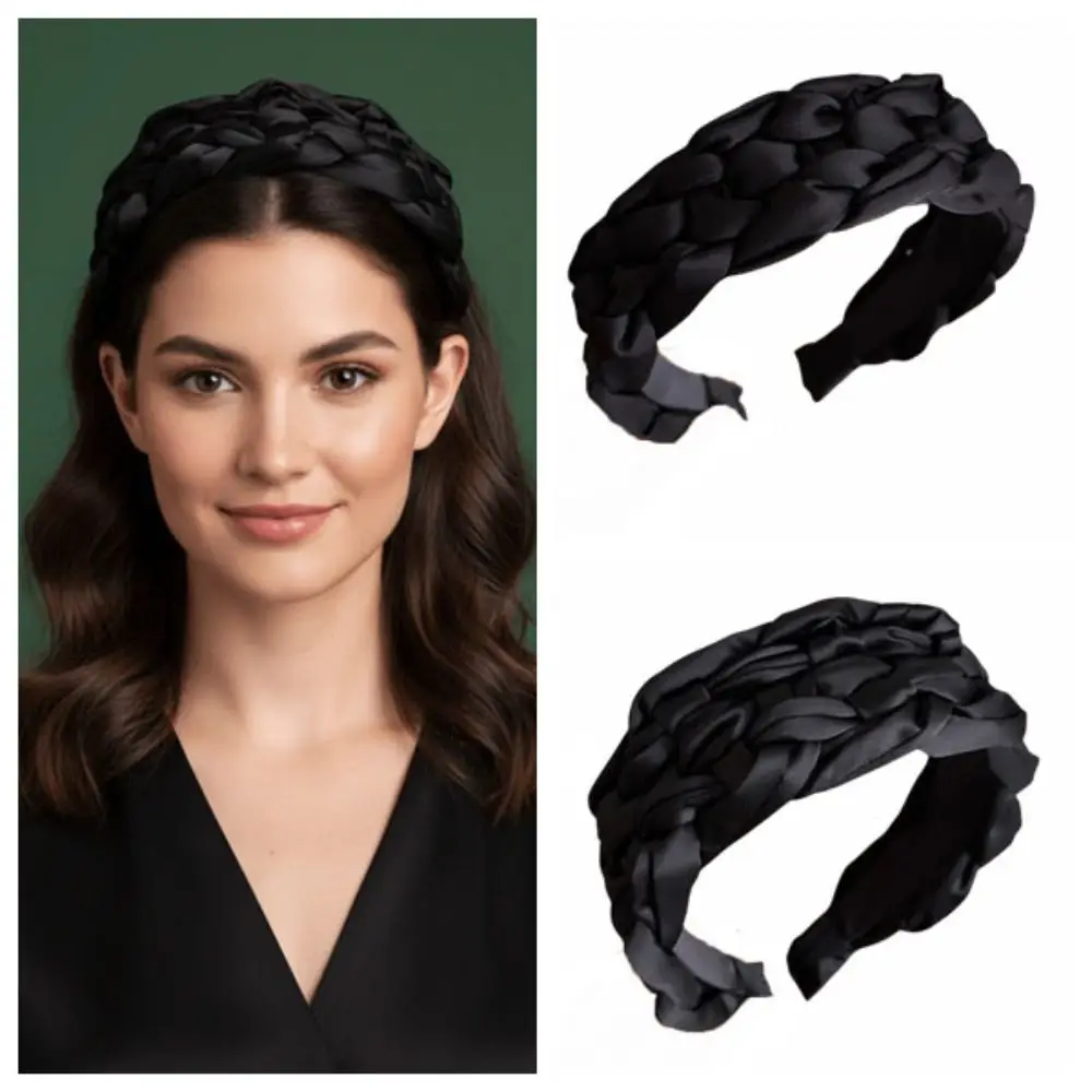Bandeau tressé en Satin élégant, Design rembourré, large bandeau noir épais de Style coréen pour femmes, cerceau de tête de voyage Bandeau tressé en Satin élégant, Design rembourré, large bandeau noir épais de Style coréen pour femmes, cerceau de tête de voyage