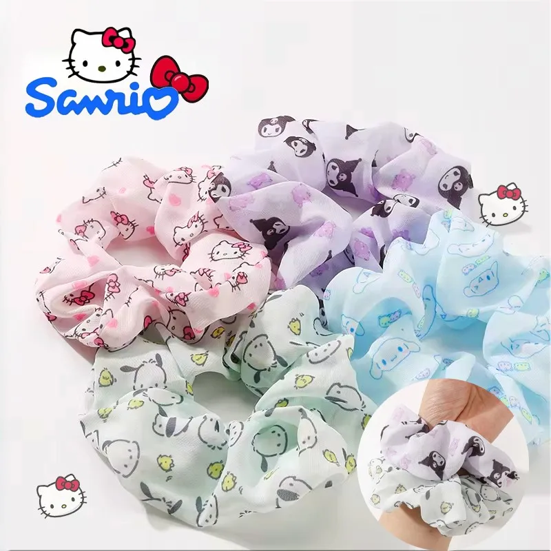 Sanrio gros intestin anneau de cheveux Hello Kitty Kuromi cannelle Pochacco dessin animé imprimé côlon anneau élastique bandeau ornements Sanrio gros intestin anneau de cheveux Hello Kitty Kuromi cannelle Pochacco dessin animé imprimé côlon anneau élastique bandeau ornements