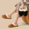 pantoufles d'hiver en daim pour femmes, chaussures chaudes et moelleuses, à la mode, pour l'intérieur, décontractées, en peluche, plateforme antidérapante
