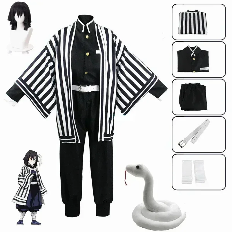 Anime Kimetsu No Yaiba Igflats Obanai Kimono Uniforme, Pruik Cosplay, Halloween Feest Anime Kimetsu No Yaiba Igflats Obanai Kimono Uniforme, Pruik Cosplay, Halloween Feest