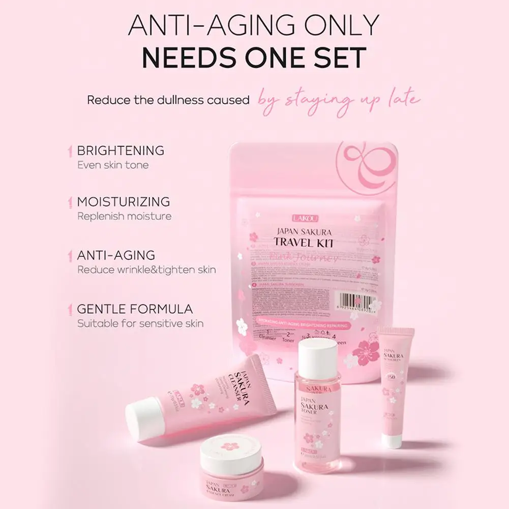 sakura kit de soins de la peau pour femme, nettoyant, sérum, crème pour les yeux, crème pour le visage, crème solaire, produits de beauté, voyage sakura kit de soins de la peau pour femme, nettoyant, sérum, crème pour les yeux, crème pour le visage, crème solaire, produits de beauté, voyage