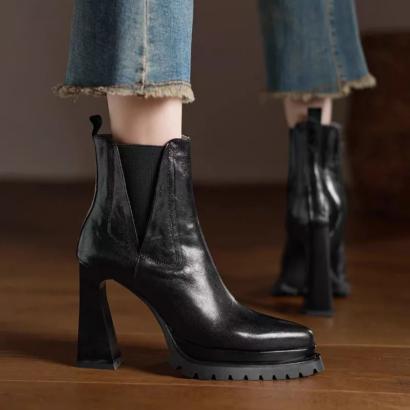 chaussures à talons bloc antidérapantes et résistantes à l'usure, plateforme à la mode, fermeture éclair latérale, bout pointu, chaussons à talons très hauts chaussures à talons bloc antidérapantes et résistantes à l'usure, plateforme à la mode, fermeture éclair latérale, bout pointu, chaussons à talons très hauts