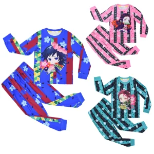 Demon Slayer t-shirt pantalon Anime enfant en bas âge garçons vêtements enfants Kamado Tanjirou printemps pyjamas à manches longues filles ensemble de vêtements de nuit décontractés