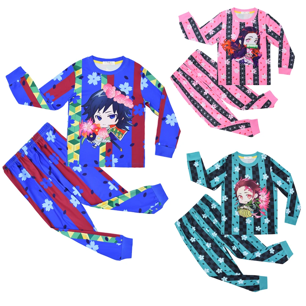 Demon Slayer t-shirt pantalon Anime enfant en bas âge garçons vêtements enfants Kamado Tanjirou printemps pyjamas à manches longues filles ensemble de vêtements de nuit décontractés Demon Slayer t-shirt pantalon Anime enfant en bas âge garçons vêtements enfants Kamado Tanjirou printemps pyjamas à manches longues filles ensemble de vêtements de nuit décontractés