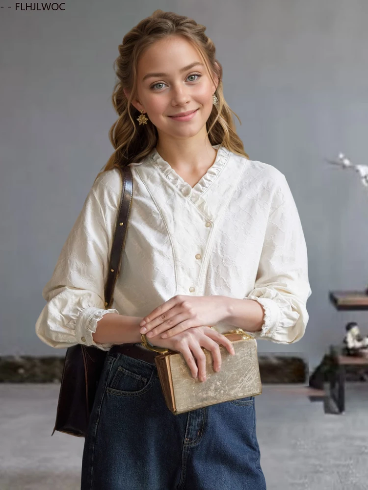 hauts en coton chemisiers japon filles mignon doux style preppy à manches longues volants col en v bleu rose bouton rétro vintage chemises à carreaux hauts en coton chemisiers japon filles mignon doux style preppy à manches longues volants col en v bleu rose bouton rétro vintage chemises à carreaux