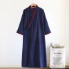 peignoir kimono pour hommes, peignoir en coton fin, grande taille, cardigan, sueur, cuit à la vapeur, avec poche, printemps et été