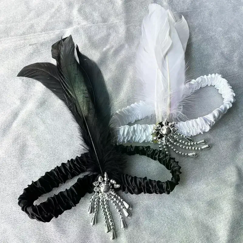 accessoires pour cheveux noirs pour femmes, bandeau perlé rétro gatsby des années 1920, couvre chef de fête unique pour dames, bandeau en plumes accessoires pour cheveux noirs pour femmes, bandeau perlé rétro gatsby des années 1920, couvre chef de fête unique pour dames, bandeau en plumes