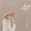 pince à cheveux classique de style chinois, bâton à pompon, design floral traditionnel, accessoire de coiffure, bijoux pour femmes, épingle à cheveux