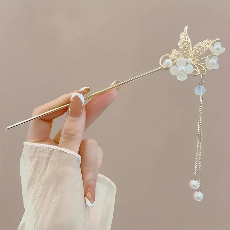 pince à cheveux classique de style chinois, bâton à pompon, design floral traditionnel, accessoire de coiffure, bijoux pour femmes, épingle à cheveux pince à cheveux classique de style chinois, bâton à pompon, design floral traditionnel, accessoire de coiffure, bijoux pour femmes, épingle à cheveux