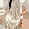 Chemise de nuit pour femmes printemps automne mince Kimono chemise de nuit à pois à manches longues vêtements de maison amples pyjama Lingeries pyjamas mignon