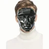 masque de fête géométrique futuriste style technique noir avec bouche en maille respirante parfait pour les fêtes à thème de cosplay d'halloween