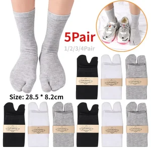 1-5 paires de chaussettes à deux doigts de Style japonais, chaussettes à sabots unisexes, chaussettes de séparation des orteils en Polyester, tongs Kimono, sandales à bout fendu